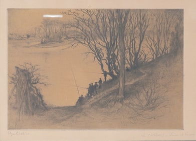 Edgar Chahine Signed Etching of the Seine et Marne, France