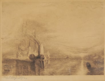 Paul Rajon, Etching on Paper of J.M.W. Turner's The Temeraire, Signed