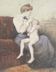 Charles Maurin, Pastel on Paper, Mother Feeding Child, Signed