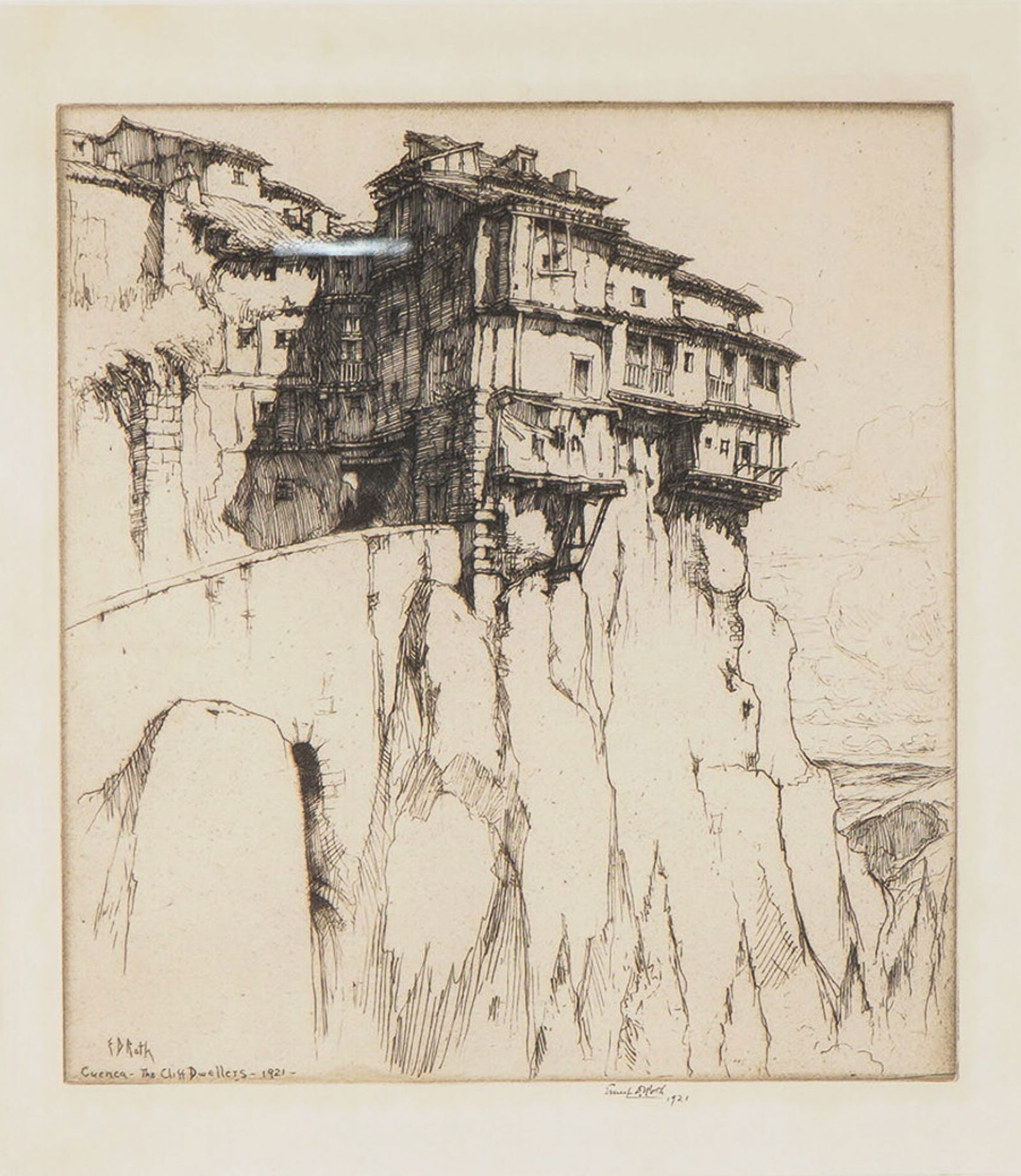 Signed Ernest David Roth Etching, Cuenca - The Cliff Dwellers (1 of 5)