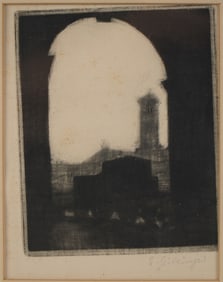 Signed Original Engraving on Paper, Architectural Silhouette