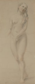 19th c. Red Chalk Academic Drawing of a Standing Female Nude