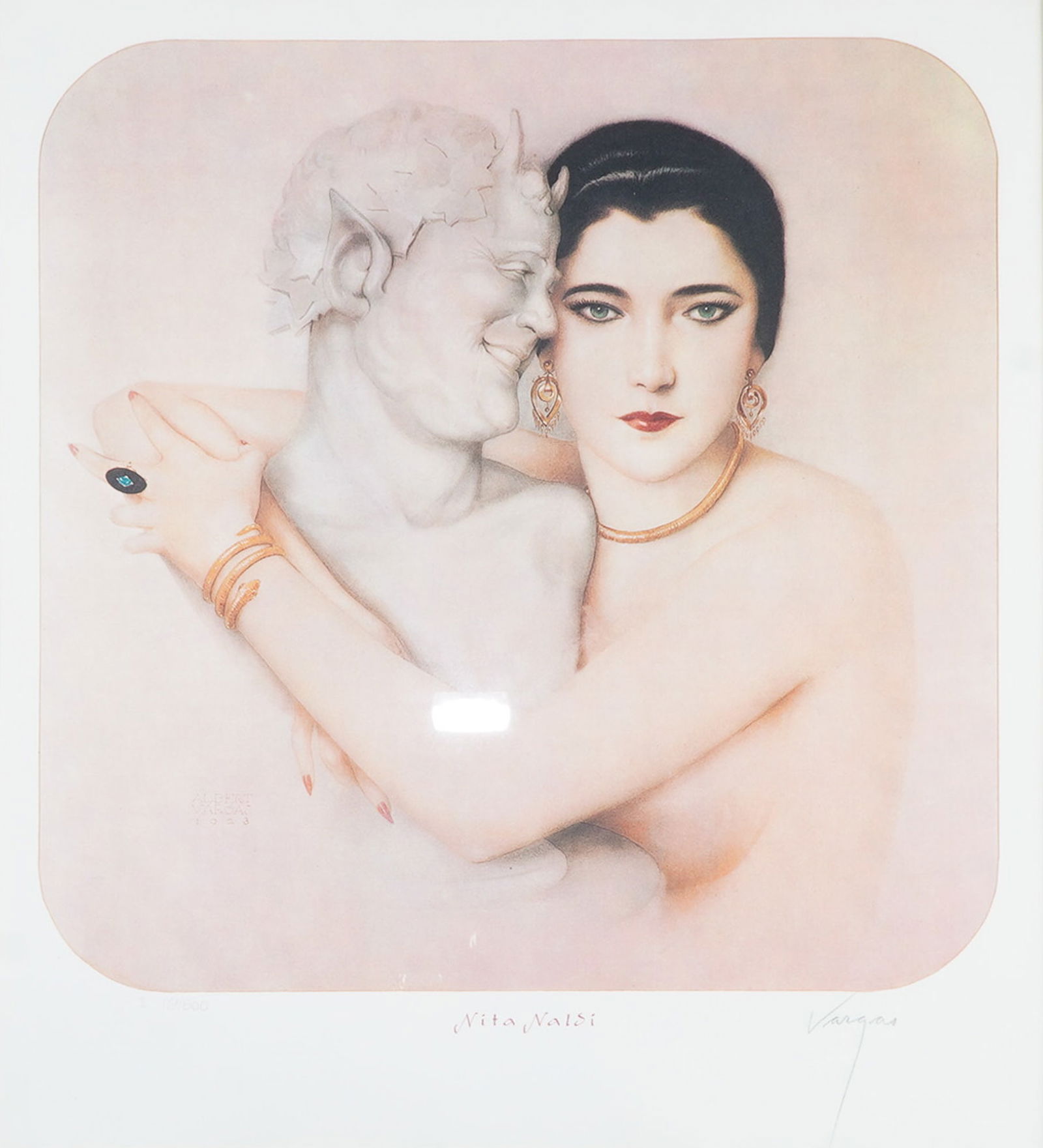 Albert Vargas, Lithograph on Paper, Nita Naldi Embracing a Satyr, Signed (1 of 7)