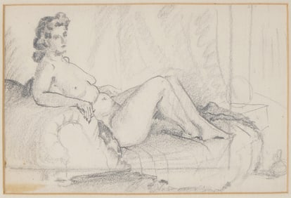 Framed Pencil Drawing of Reclining Nude Woman