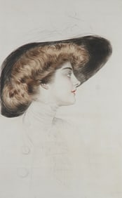 Paul Cesar Helleu, Color Drypoint on Paper, Woman with a Hat, Signed