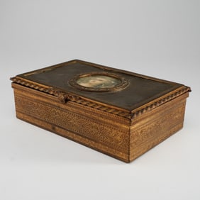 Antique French Gilt Bronze Dresser Box with Portrait Medallion