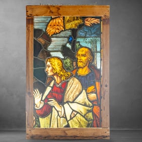 European Stained Glass Panel with  Mary and Joseph