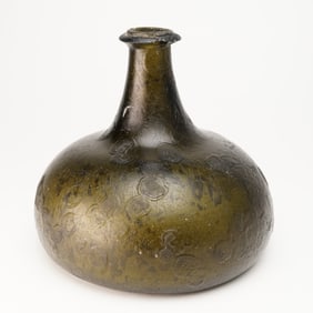 Antique Green Glass Onion Wine Bottle
