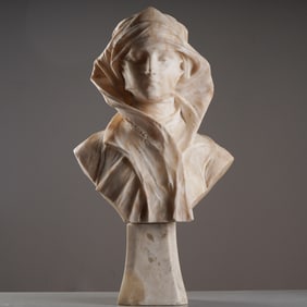 Carved White Marble Death Mask Bust of Marian Clover Hooper Adams
