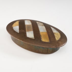 Afghanistan Brass and Mother-of-Pearl Oval Snuff Box