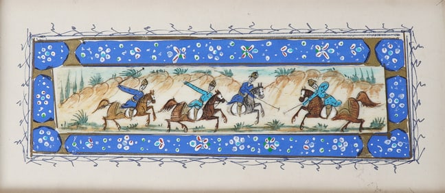 Persian Miniature Painting of Mounted Warriors