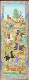 Persian Miniature Painting, Equestrian Hunting Scene