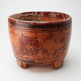 Pre-Columbian Polychrome Cylindrical Tripod Vessel