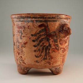 Pre-Columbian Painted Earthenware Tripod Vessel with Bird Motif