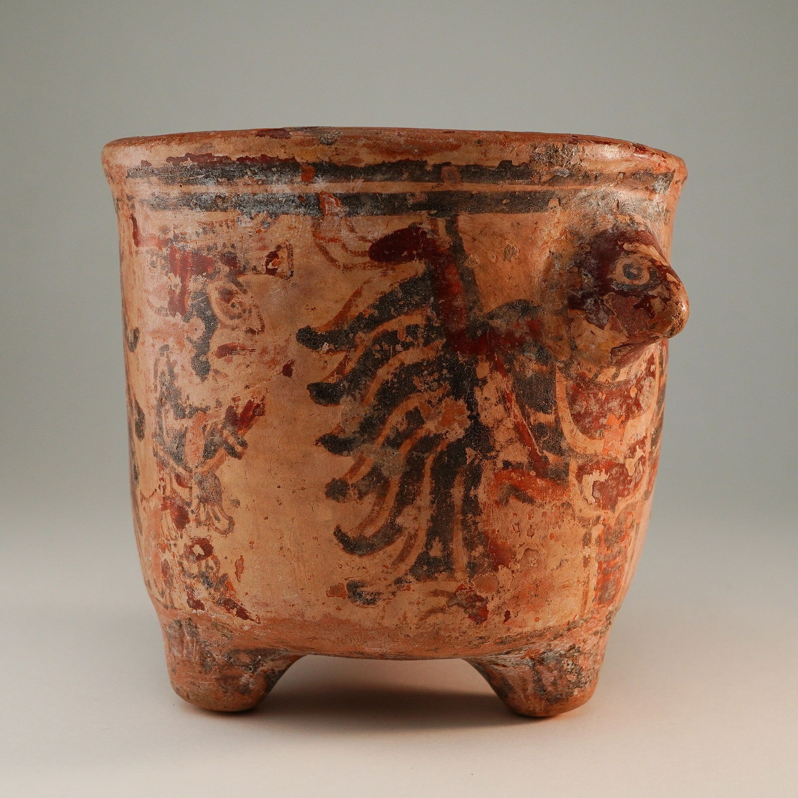 Pre-Columbian Painted Earthenware Tripod Vessel with Bird Motif (1 of 8)