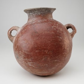 Small Pre-Columbian Double-Handle Redware Pottery Jar