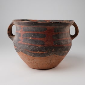 Pre-Columbian Neolithic Pottery Double-Handle Vessel