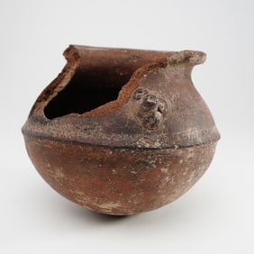 Pre-Columbian Pottery Floral Handle Jar