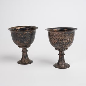 Pair of Southeast Asian - Chinese - Silver Stem Cups