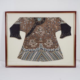 Chinese Qing Dynasty Silk Embroidered Dragon Imperial Robe