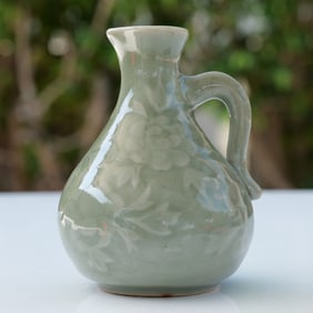 Chinese Celadon Ware Ceramic Floral Pitcher