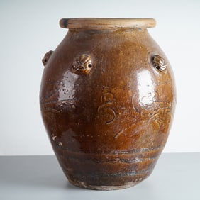 Chinese Glazed Pottery Martaban Jar with Incised Dragon
