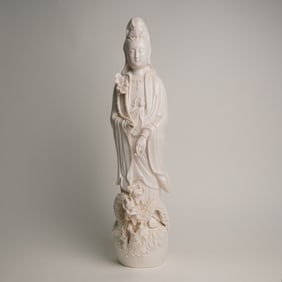 Blanc de Chine Sculpture, Guanyin with Three Dragons
