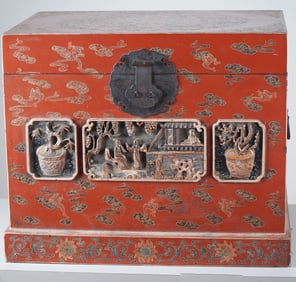 Chinese Floral Gilt Cinnabar Chest