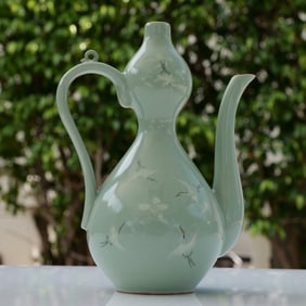Korean Celadon Ware Crane Double-Gourd Ewer