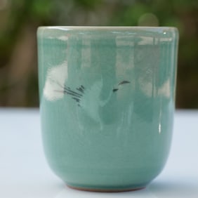 Korean Celadon Ware Ceramic Crane Cup