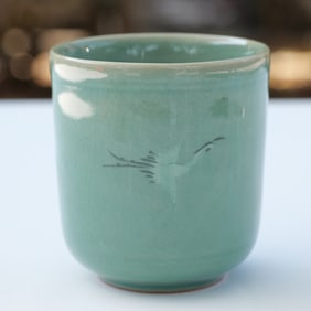 Korean Celadon Ware Ceramic Crane Cup