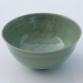 Korean Celadon Ware Ceramic Floral Bowl