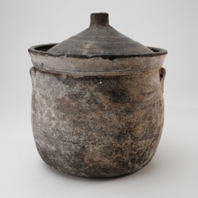 Ancient Asian Pottery Lidded Cooking Pot