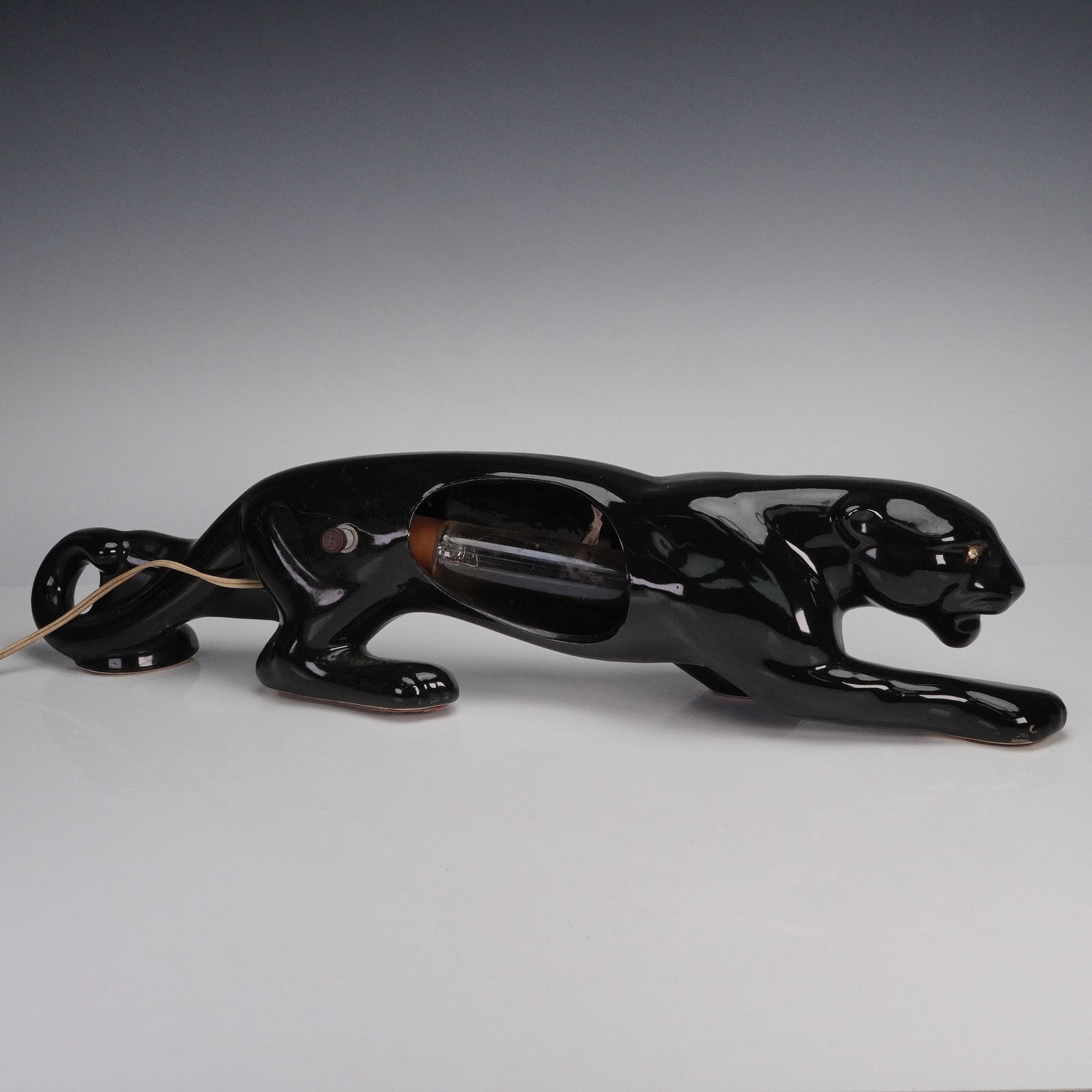 Mid-Century Modern Black Panther Ceramic TV Table Lamp (1 of 6)