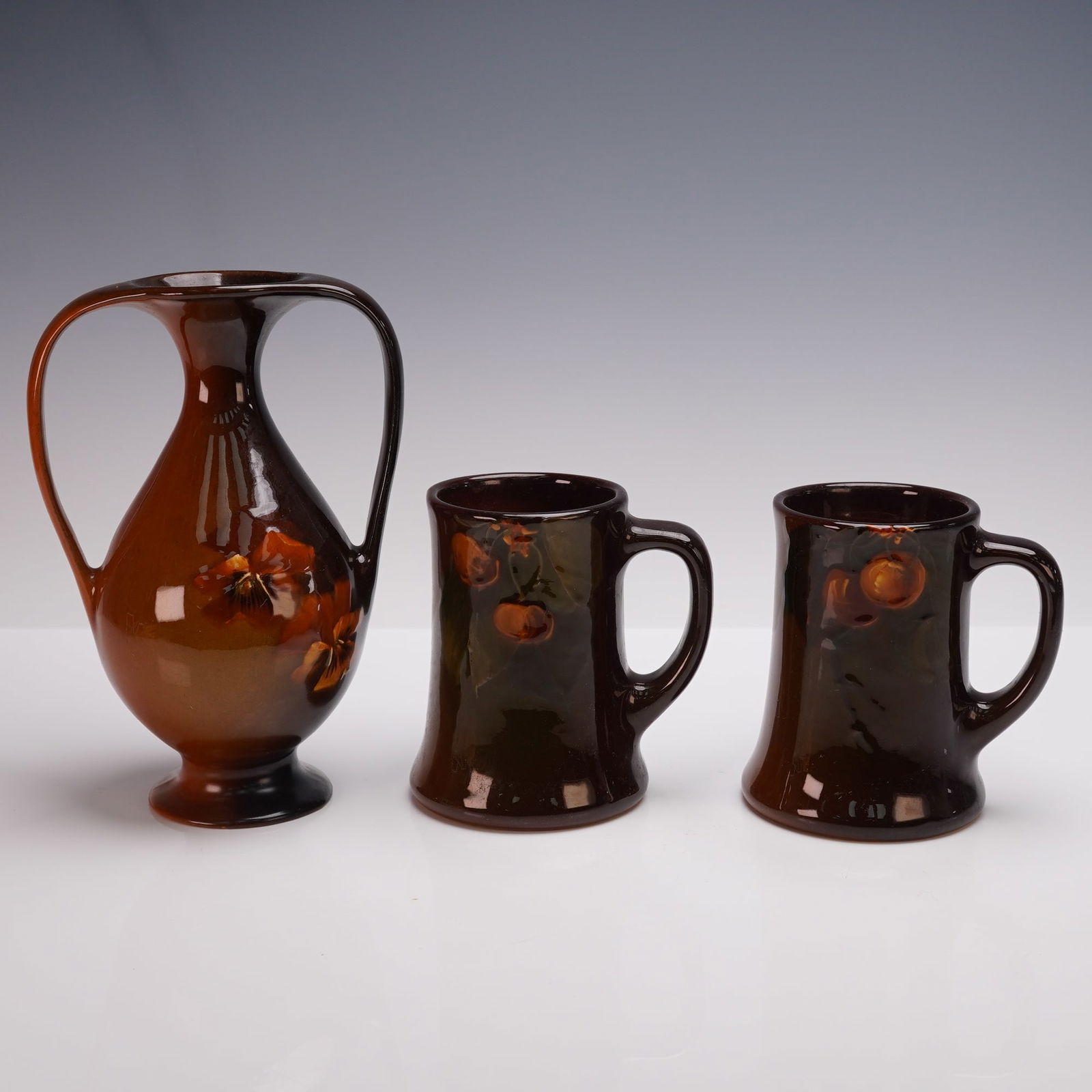 3pc Glazed Pottery Vessel and Tankards (1 of 3)