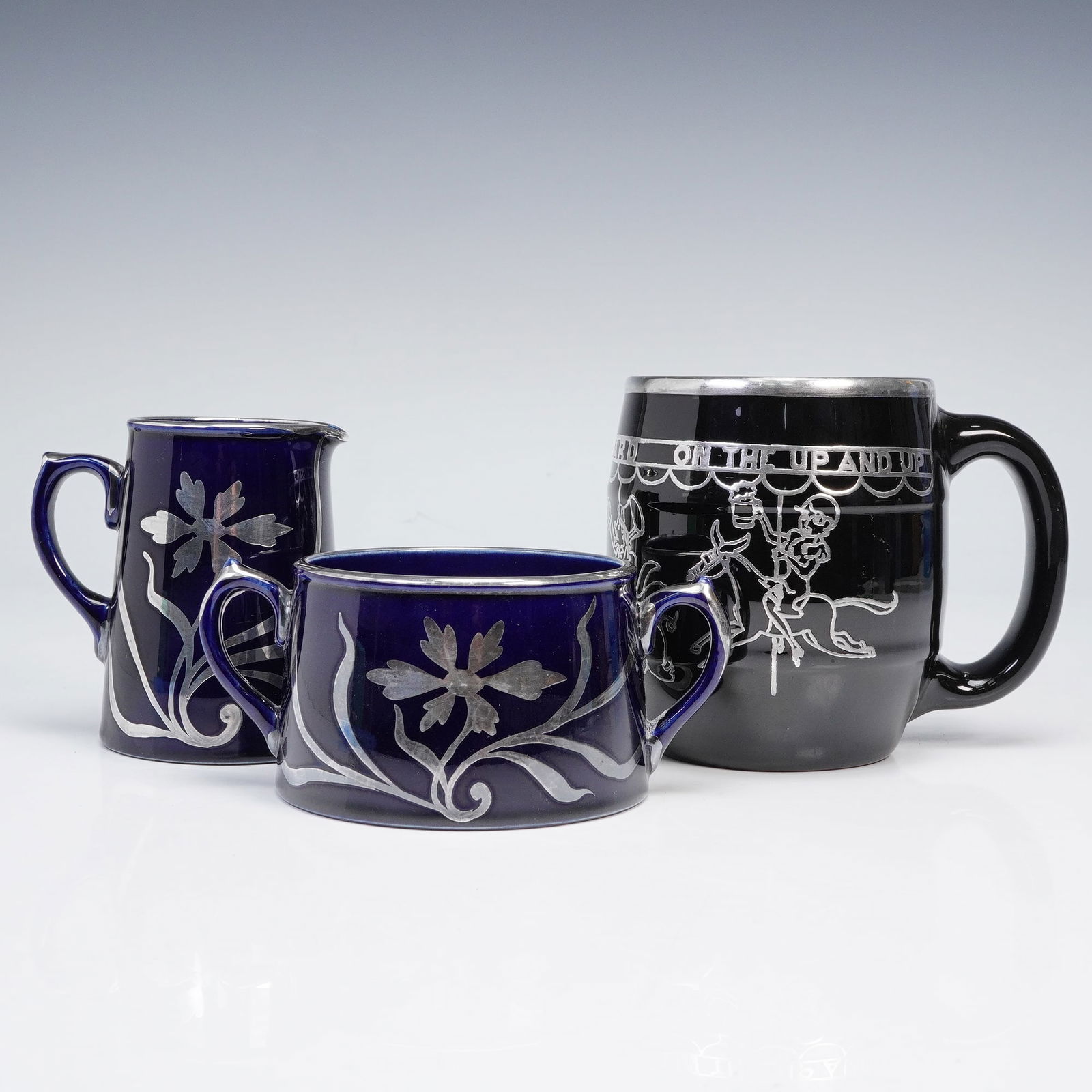 3pc Silver Toned Overlay Ceramic Mug, Sugar Jar, and Creamer (1 of 5)
