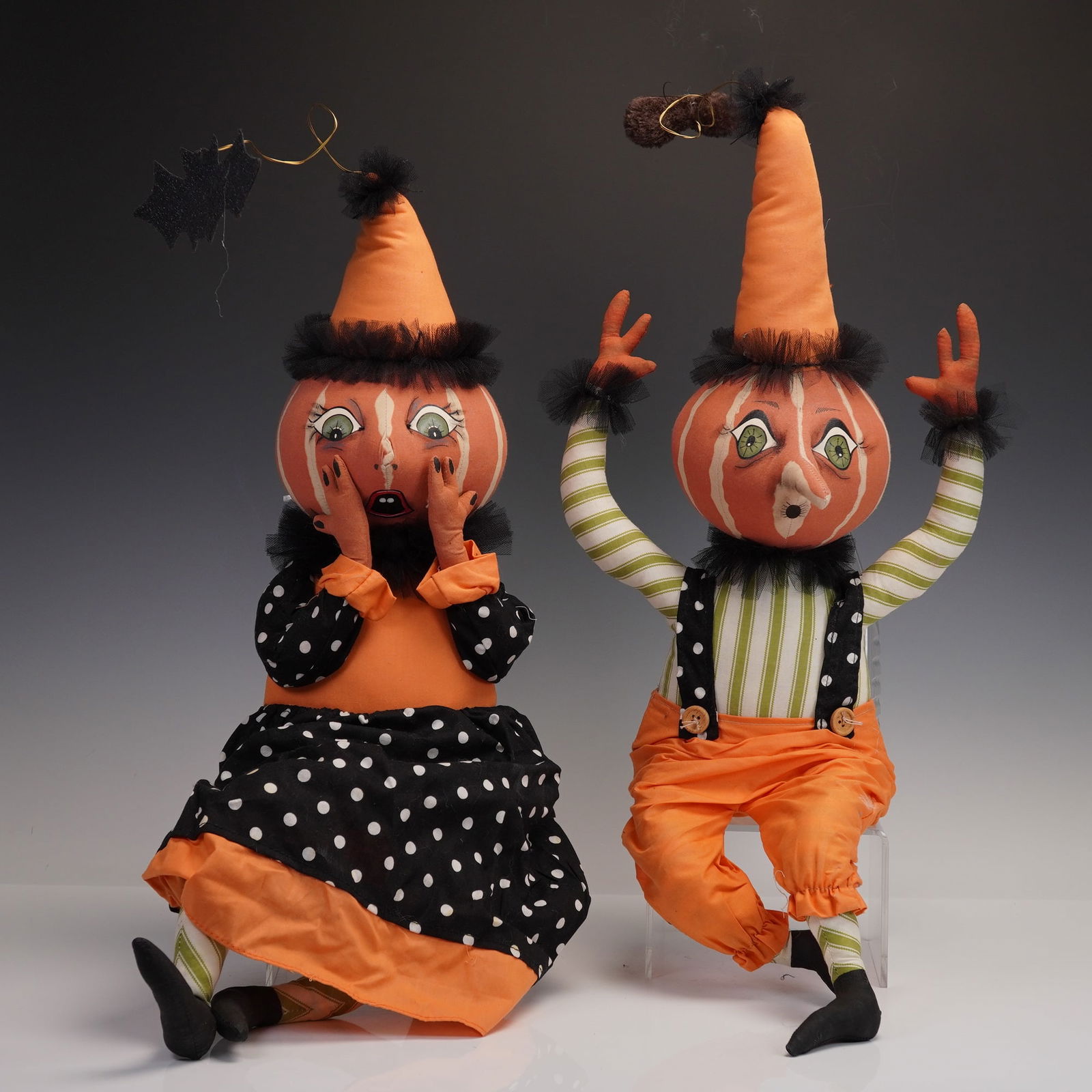 2pc Joe Spencer Gathered Traditions, Ike and Eek Pumpkin Head Couple (1 of 4)