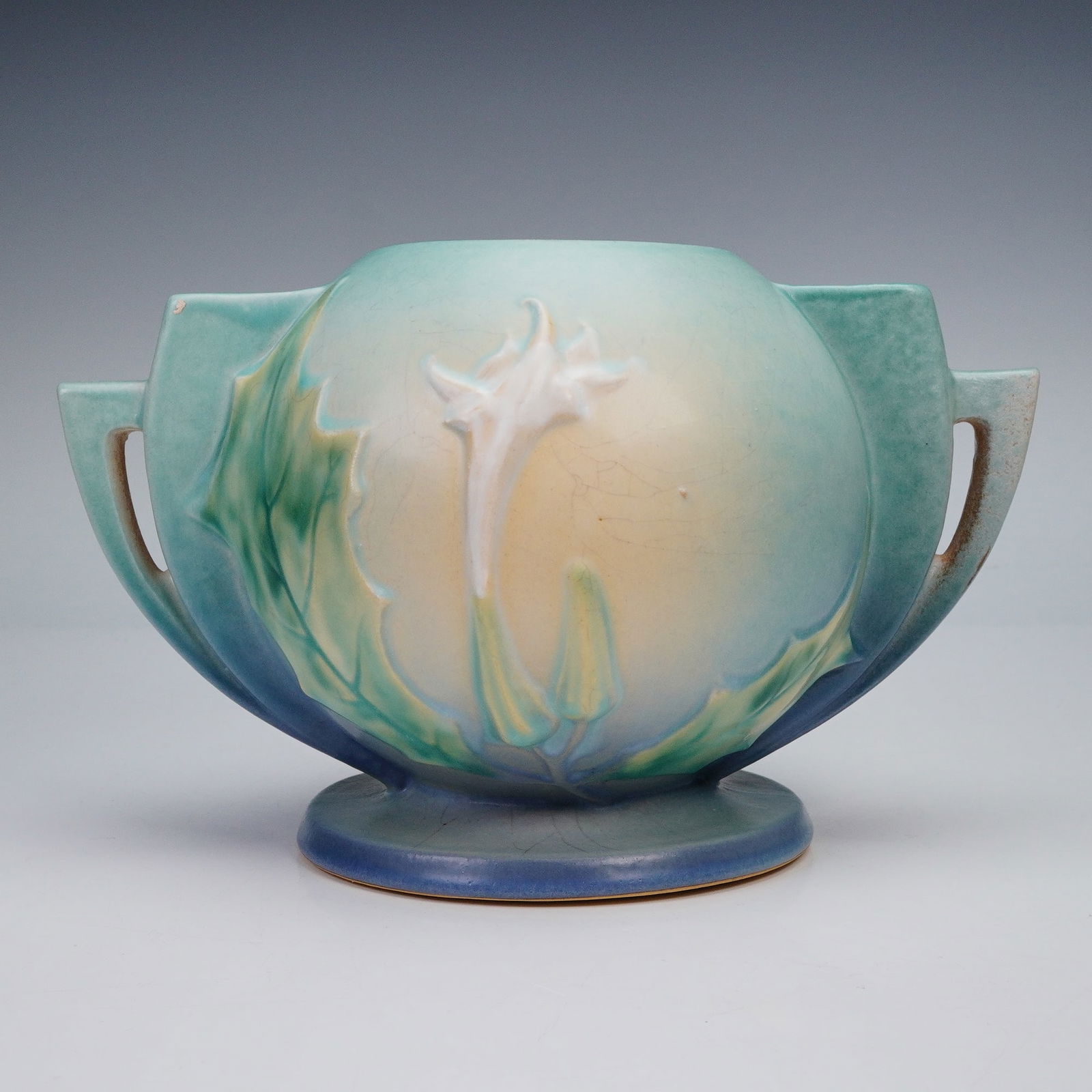 Roseville Pottery Thorn Apple Blue Bowl Planter, 308-7 (1 of 4)