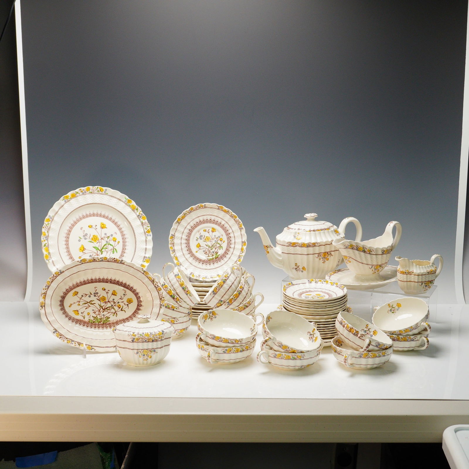 61pc Spode & Copeland Buttercup China Dinnerware Set with Serving Pieces (1 of 8)