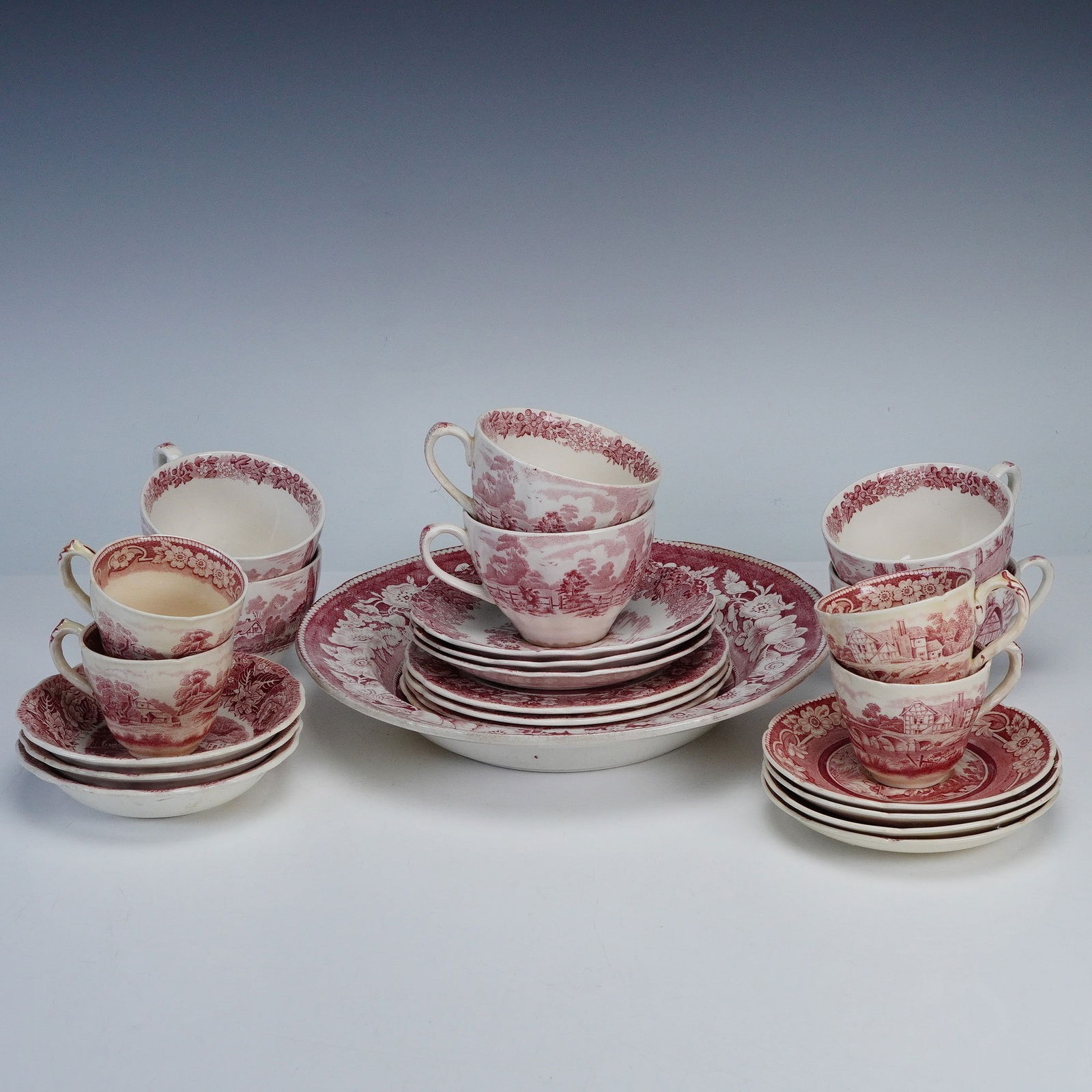 25pc Redware Dinnerware, English Transferware, Historical Places (1 of 10)