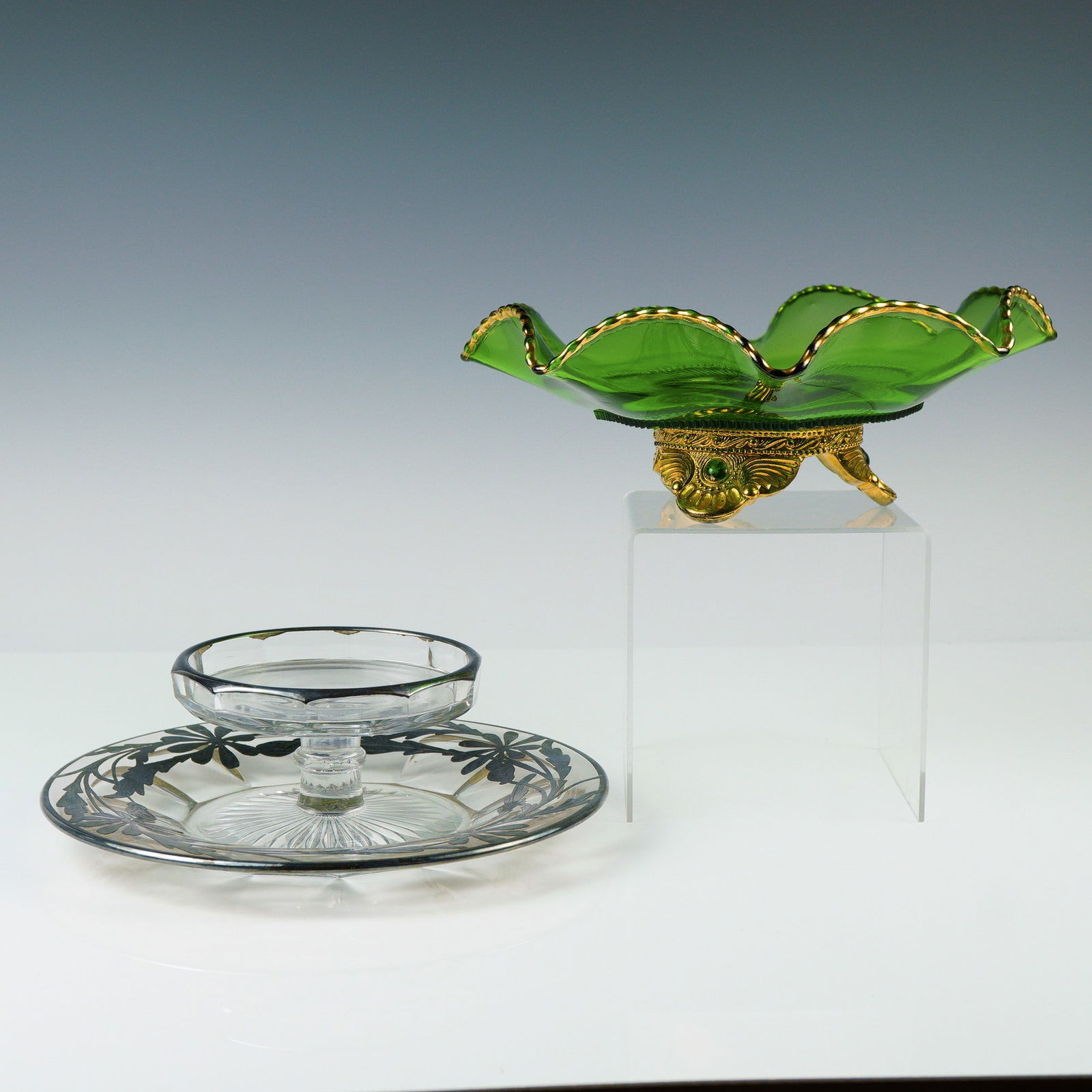 2pc Gilt-Accented Art Glass Compotes (1 of 1)