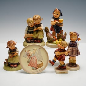6pc Goebel Hummel Figurines and Plaque