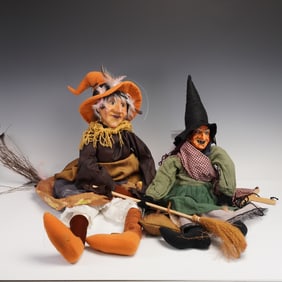 2pc Witch Doll and Marionette with Brooms