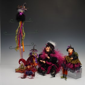 5pc Department 56 Krinkles Witch Ornament Hanger and Dolls
