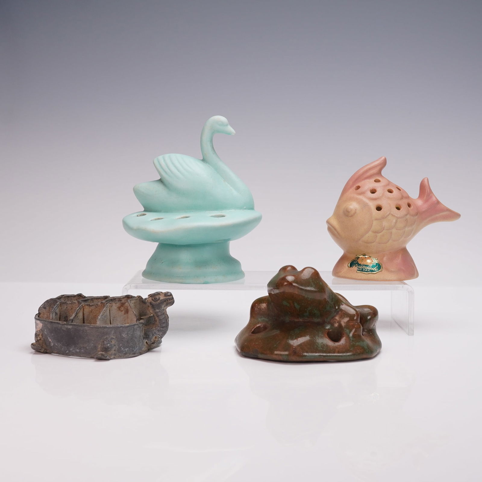 Collection of 4 Metal & Ceramic Figural Flower Frogs- Dragon, Swan + More (1 of 6)