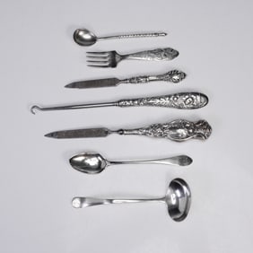 7pc Sterling and Silver Toned Utensils and Grooming Tools