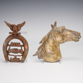 2pc Horse Themed Cast Metal Plaque and Ashtray