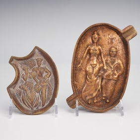 2pc Pair of Risque Figural Bronze Ashtrays