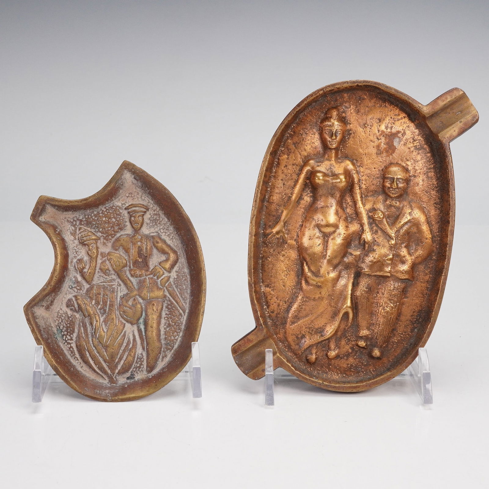 2pc Pair of Risque Figural Bronze Ashtrays (1 of 5)