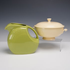 2pc Vintage Fiesta Pottery, Water Pitcher and Covered Casserole